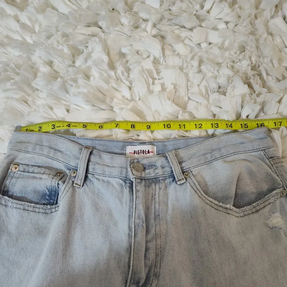 PISTOLA HIGH RISE JEANS BAGGY CROPPED WOMEN'S SIZE 30 RIPPED FRAYED  LIGHTWASH - Picture 14 of 17